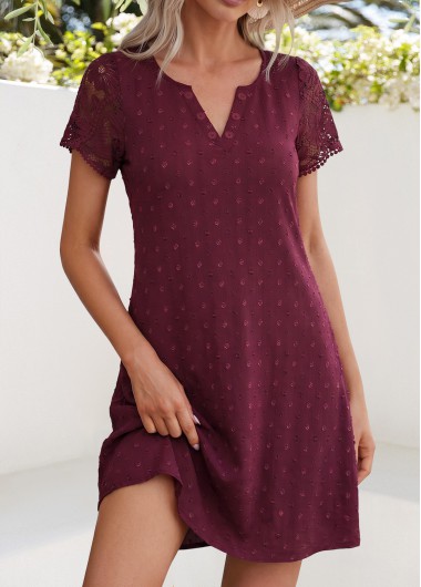 women clothes image of Dark Reddish Purple Short Tummy Coverage Split Neck Dress