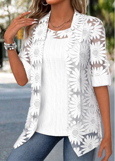 women clothes image of White Two-piece Half Sleeve Cardigan and Tank Top