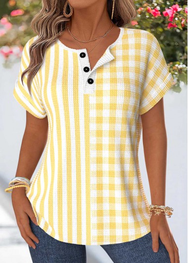 women clothes image of Light Yellow Geometric Print Tummy Coverage T Shirt