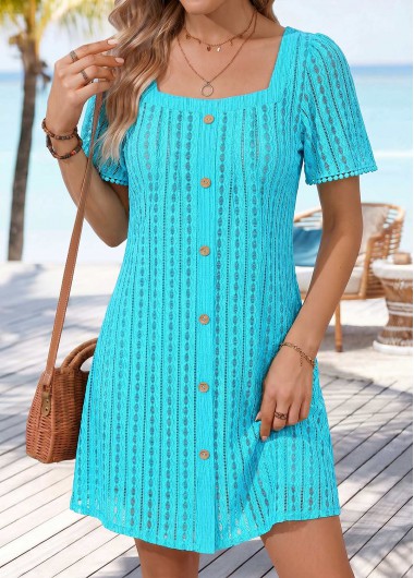 women clothes image of Cyan Short Layered Square Neck Dress