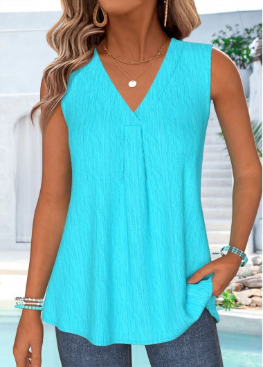 women clothes image of Cyan Curved Hem Sleeveless V Neck Tank Top