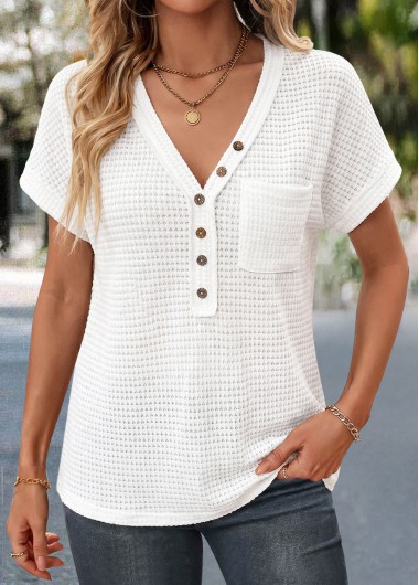 women clothes image of White Single Chest Pocket Short Sleeve T Shirt
