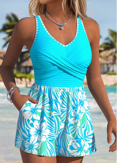 women clothes image of Cyan Fake 2in1 Floral Print One Piece Swimwear