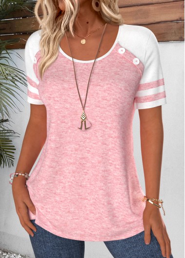 women clothes image of Pink Patchwork Short Sleeve Round Neck T Shirt