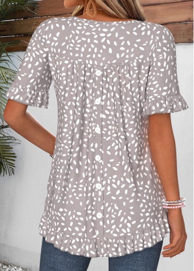 women clothes image of Grey Polka Dot Frill Short Sleeve T Shirt