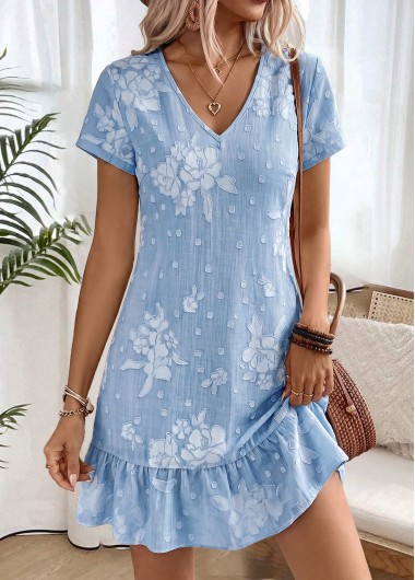 women clothes image of Light Blue Floral Print Short Tummy Coverage Dress
