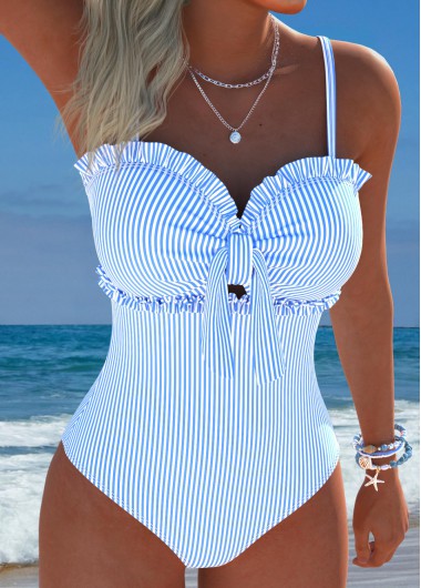 women clothes image of Blue Tummy Control Striped One Piece Swimwear