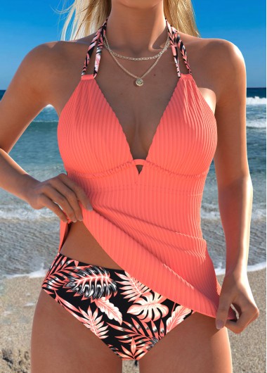 women clothes image of Coral Mid Waisted Two-piece Floral Print Tankini Set