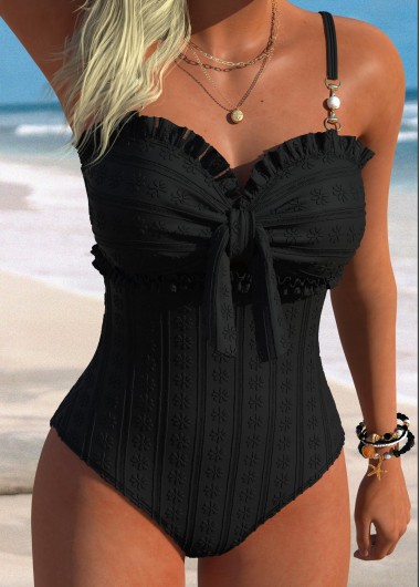 women clothes image of Black Bandeau Detail One Piece Swimwear