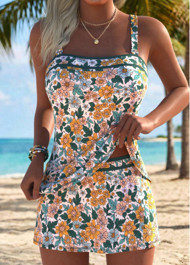 women clothes image of Multi Color Mid Waisted Floral Print Tankini Set