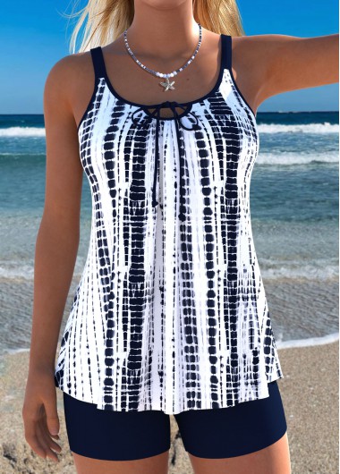 women clothes image of White Mid Waisted Lace Up Tankini Set