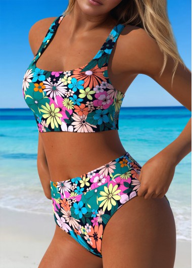 women clothes image of Multi Color Mid Waisted Two-piece Floral Print Bikini Set
