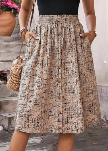 women clothes image of Light Camel Pocket Geometric Print A Line Skirt
