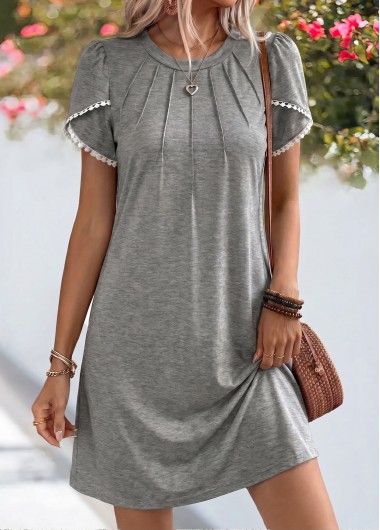 women clothes image of Dark Grey Marl Short Tuck Stitch Round Neck Dress