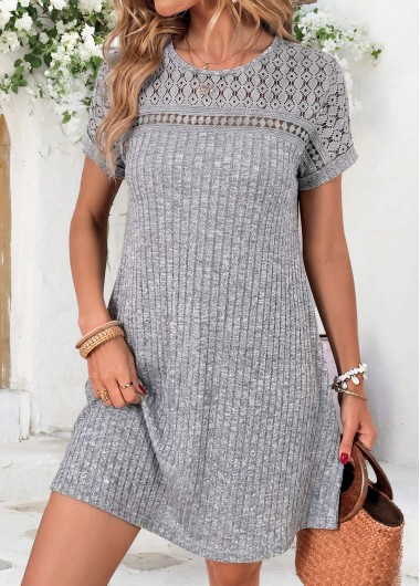 women clothes image of Light Grey Marl Short Patchwork Round Neck Dress