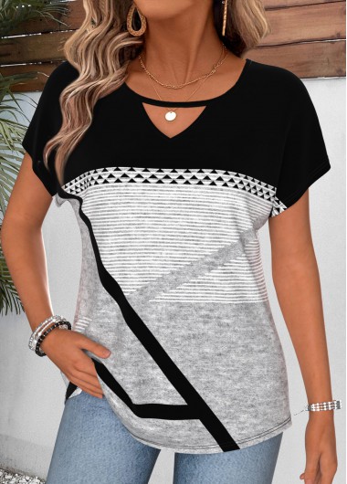 women clothes image of Black Geometric Print Short Sleeve Round Neck T Shirt