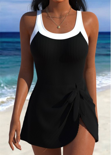 women clothes image of Black Adjustable Tie One Piece Swimdress