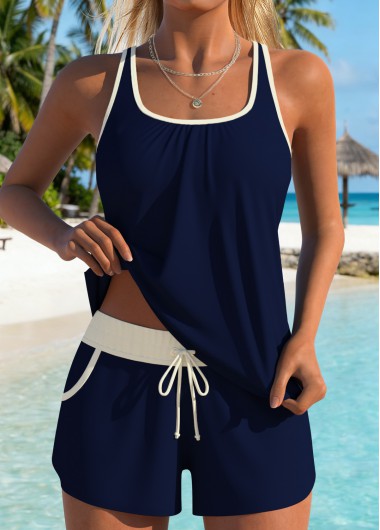 women clothes image of Navy Mid Waisted Two-piece Tankini Set
