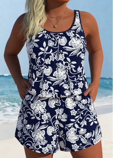 women clothes image of Navy Pocket Paisley Print One Piece Swimwear