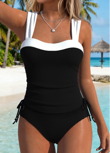 women clothes image of Black Drawstring Detail Bandeau Tankini Top