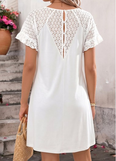 women clothes image of White Short Patchwork V Neck Dress