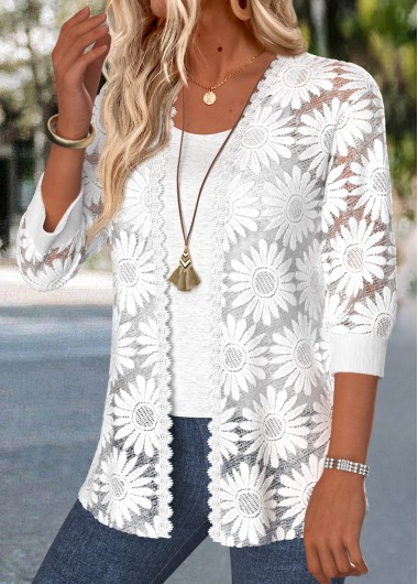women clothes image of White Patchwork 3/4 Sleeve Light Cardigan