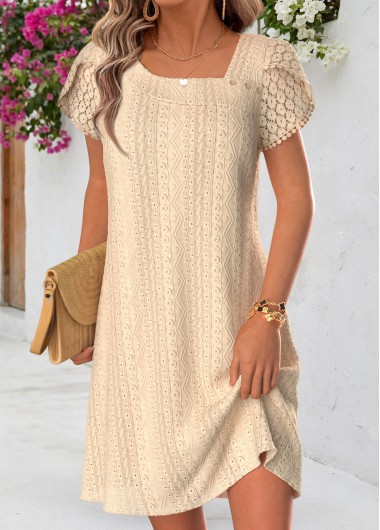 women clothes image of Light Camel Short Tummy Coverage Asymmetrical Neck Dress