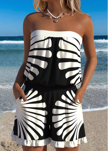 women clothes image of Black Ruffle Graffiti Print One Piece Swimwear