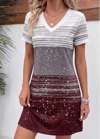 women clothes image of Multi Color Short V Neck Dress