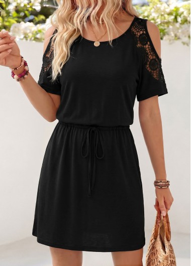 women clothes image of Black Short Patchwork Round Neck Dress