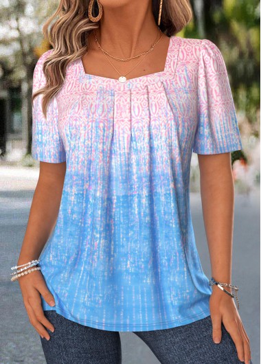 women clothes image of Light Blue Tribal Print Short Sleeve T Shirt