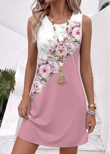 women clothes image of Multi Color Floral Print Short Tummy Coverage Sleeveless Dress