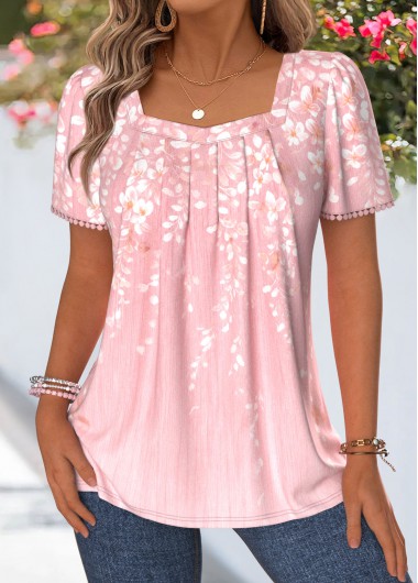 women clothes image of Light Pink Ditsy Floral Print Short Sleeve T Shirt