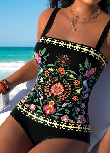 women clothes image of Multi Color Mid Waisted Tribal Print Tankini Set