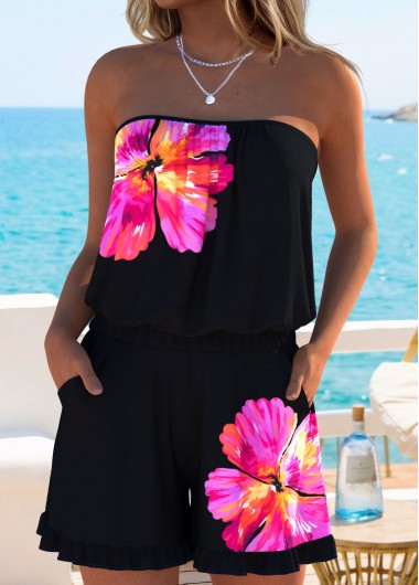 women clothes image of Black Ruched/shirred Floral Print One Piece Swimwear