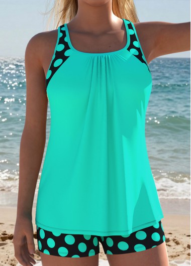 women clothes image of Green Mid Waisted Two-piece Polka Dot Tankini Set
