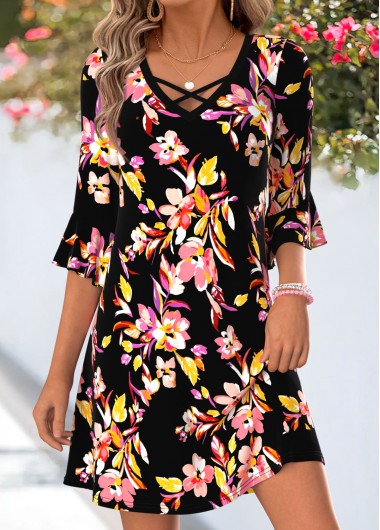 women clothes image of Multi Color Floral Print Short Tummy Coverage Dress