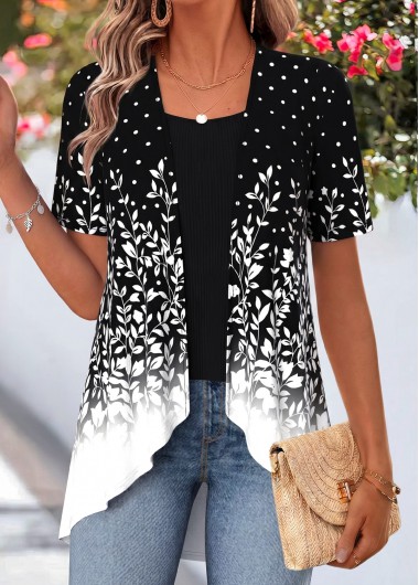 women clothes image of Black Ombre Short Sleeve Fake Two Piece Twinset