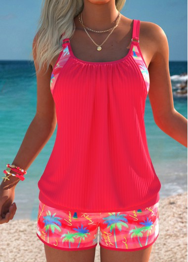 women clothes image of Hot Pink Mid Waisted Blouson Tankini Set