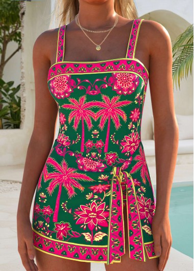 women clothes image of Multi Color Layered Tropical Plants Print One Piece Swimdress
