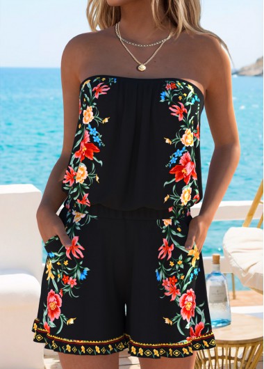 women clothes image of Black Ruffle Floral Print One Piece Swimwear