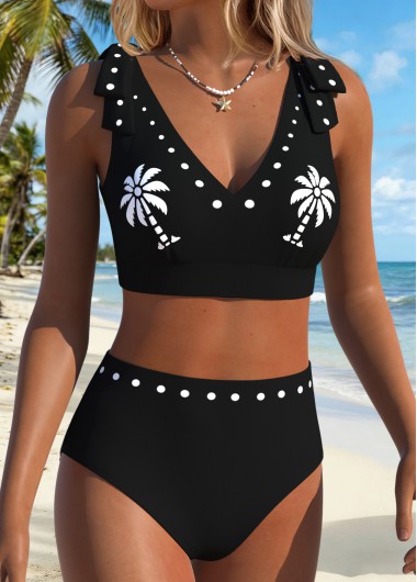 women clothes image of Black Mid Waisted Wide Waistband Bikini Set