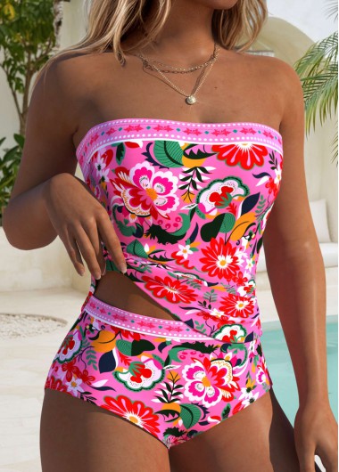 women clothes image of Pink Mid Waisted Tummy Coverage Tankini Set