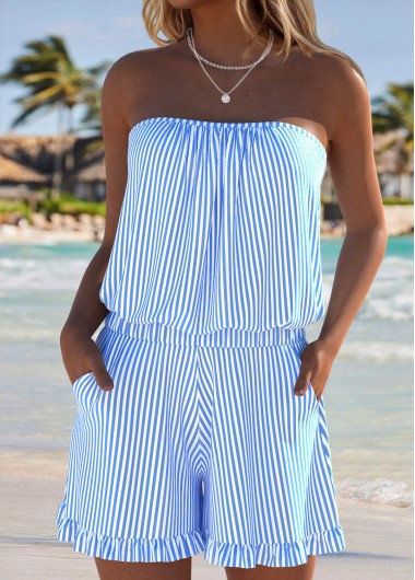 women clothes image of Light Blue Ruched/shirred Striped One Piece Swimwear