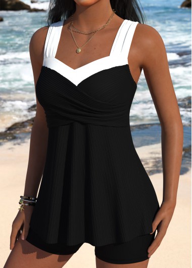 women clothes image of Black Mid Waisted Bandeau Tankini Set