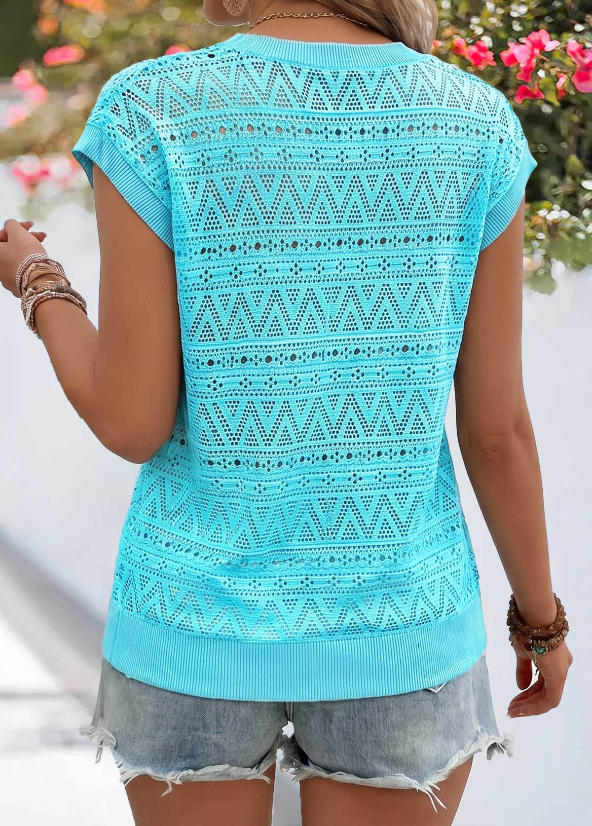 Blue Tummy Coverage Short Sleeve Round Neck T Shirt | picture 