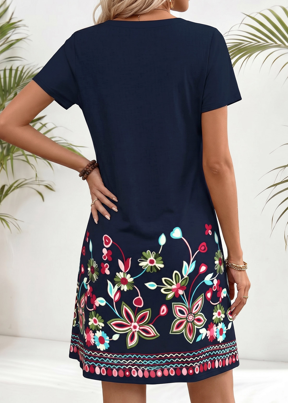 American Flag Navy Floral Print Short Tummy Coverage Dress | picture 