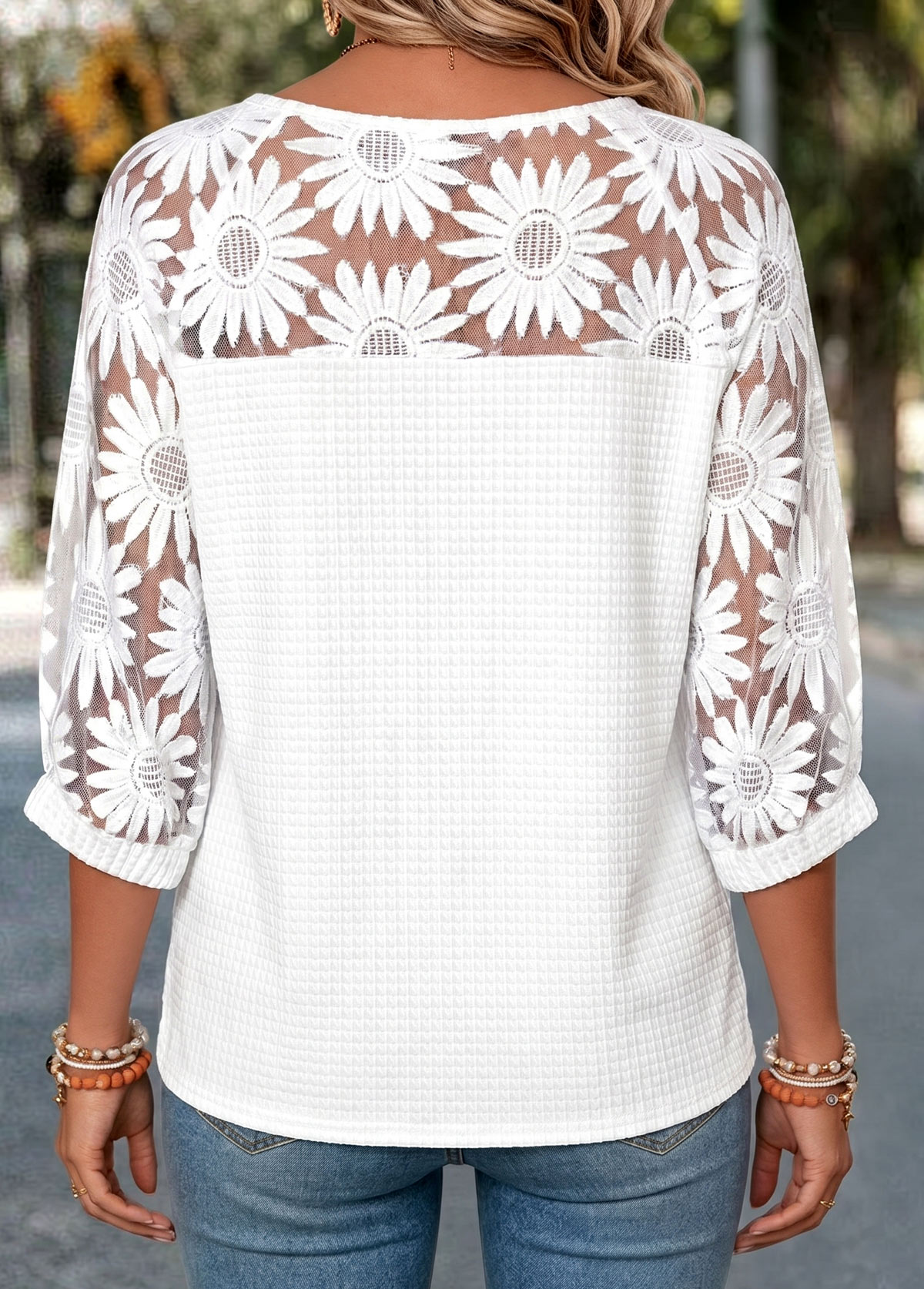 White Tummy Coverage 3/4 Sleeve Round Neck Blouse | picture 