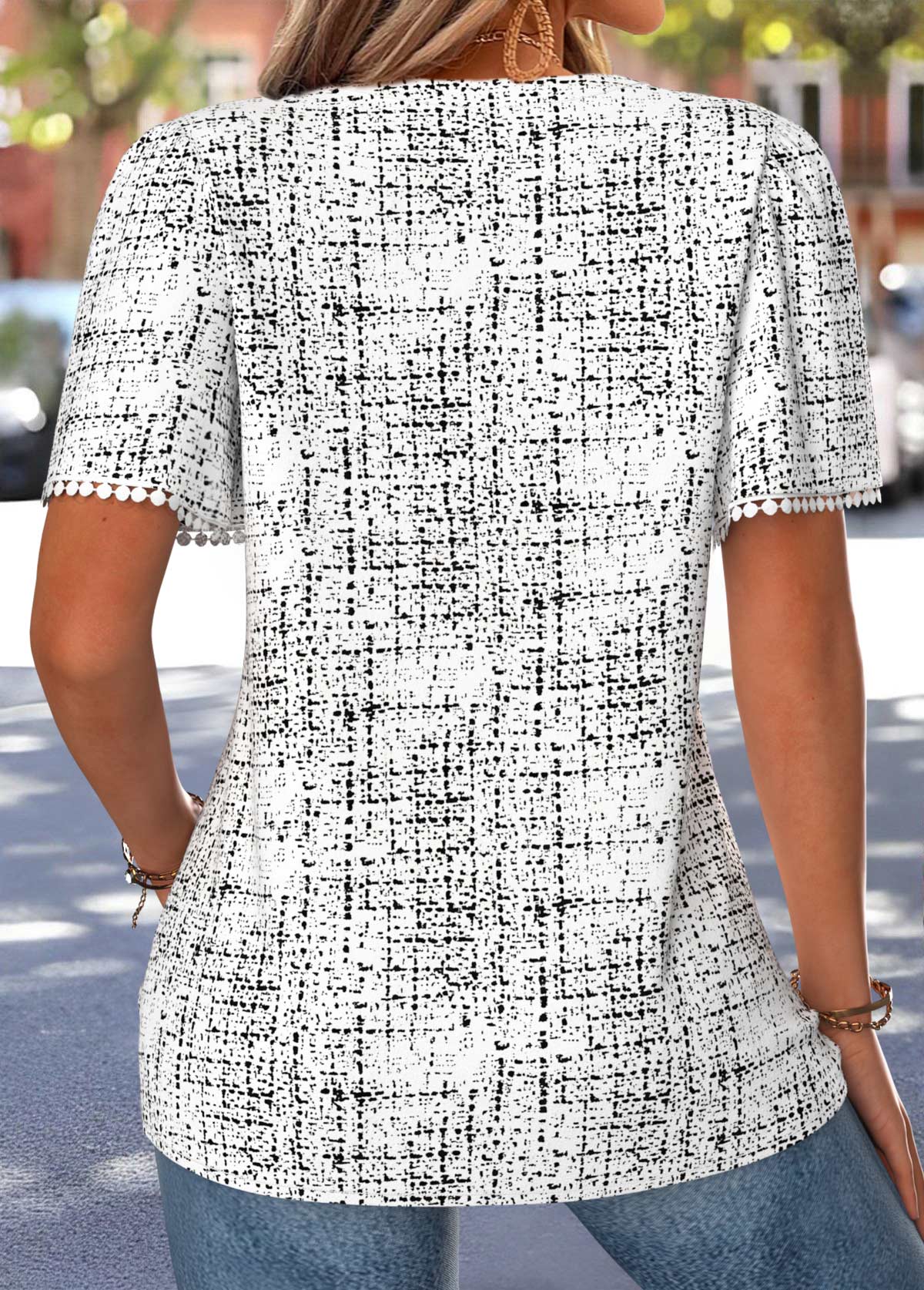 White Polka Dot Curved Hem Short Sleeve T Shirt | picture 