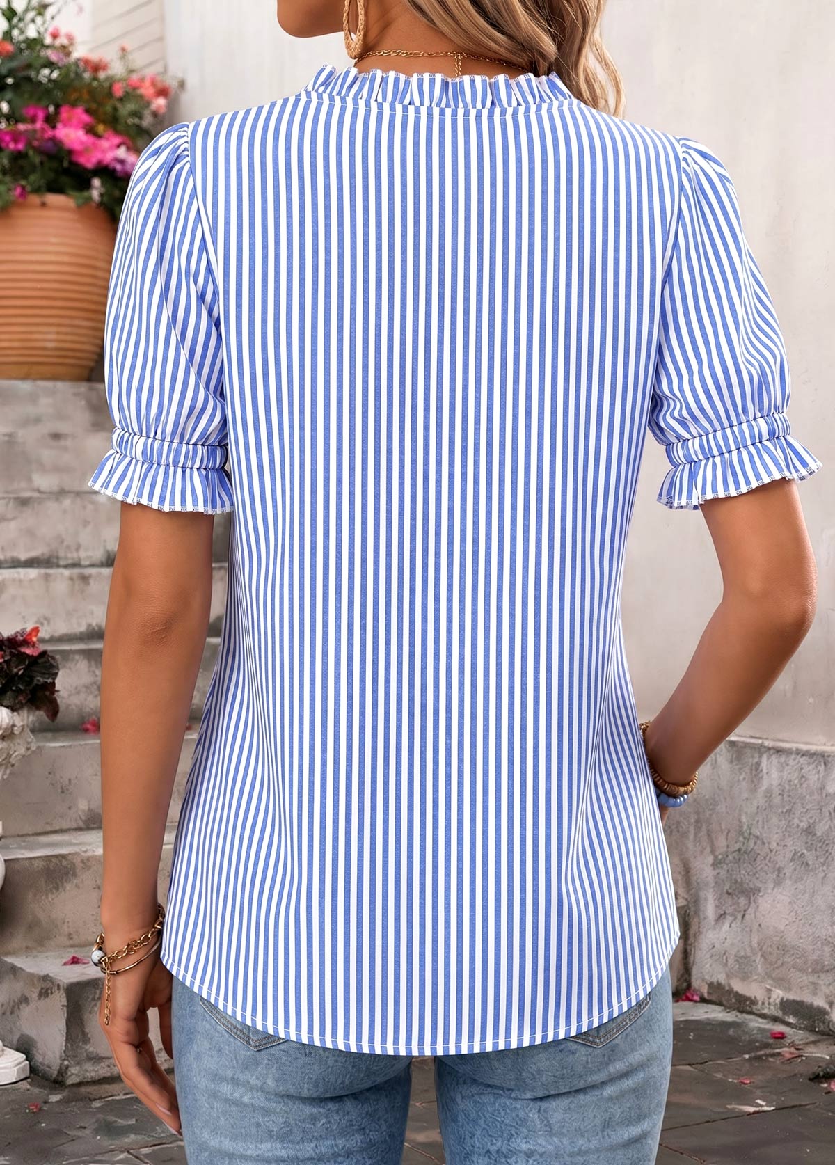 Light Coffee Polka Dot Curved Hem Short Sleeve Blouse | picture 